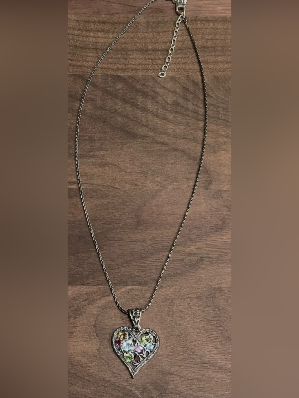 Vtg Shablool Israel 925 Silver Gemstone Heart 20"